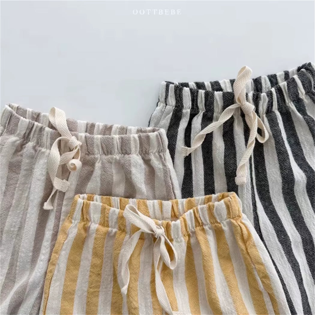 TinyTrend™ Vintage Cotton Stripe Pants – Unisex Casual Trousers with Pockets for Toddlers